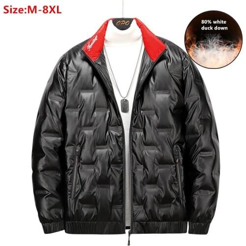 White Down Jacket For Men Style Winter Parka Ultrathin Light Winter Plus Size 4XL 5XL 6XL 7XL 8XL Glossy Black Silver Warm Coat