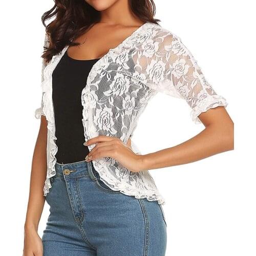 Summer New Lace Perspective Sun Blocking Shirt Simple Solid Color Loose Blouse Women