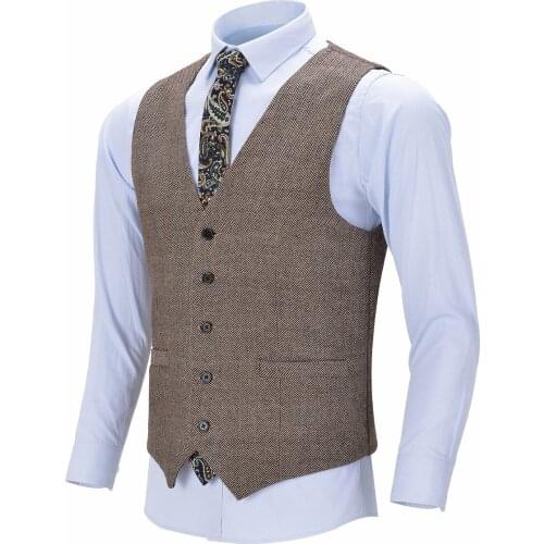 Mens Business Herringbone Vest Boutique Slim Fit Single-breasted Cotton Suit Vest Waistcoat For Wedding Formal Vest Groomsmen
