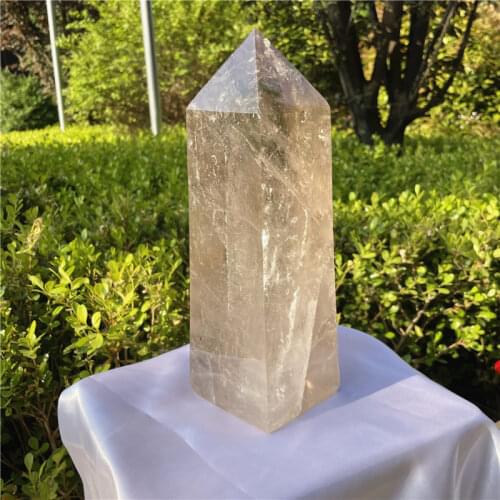 Natural smoky citrine quartz crystal wand single pointed quartz stone therapy rod magnetic field aggregation and vertex