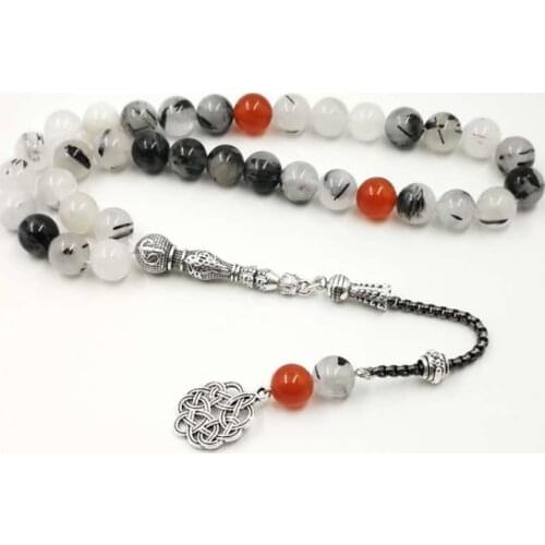 Natural Quartz with agates Tasbih Valuable gfit For Ramadan Tesbih 33 66 99 Muslim misbaha Mans bracelets 2019 luxurious Rosary