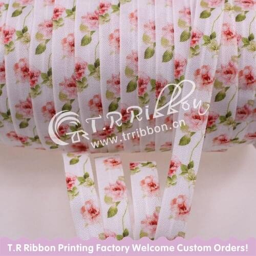 New flower series! 5/8" heat transfer beautiful floral fold over elastic for DIY accessaries 100yards/lot