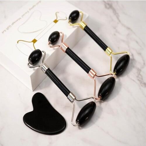 New Jade Stone Rollers Massager For Face Black Quartz Natural Stone Slimming Chin Lift Up Facial Facial Beauty Roller Skin Care