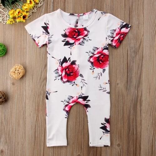 Baby Girls Floral Rompers Summer Kids Toddler Short Sleeve Romper Flower Round Neck Cotton Jumpsuit
