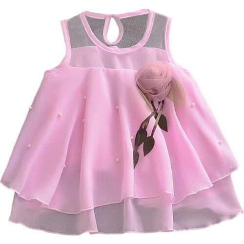 Little Girls Solid Dress Toddler Baby Girls Sleeveless Rose Flowers Tulle Princess Dress Party Princess Dresses Casual Clothes