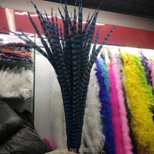 Wholesale 50pcs beautiful blue copper chicken feathers long 48-52 inch 120-130 cm feather decoration diy collection stage perfor