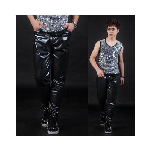 Original Black Singer costumes 1 pu faux leather pants men 1 pants man stage trousers mens pant Provide custom