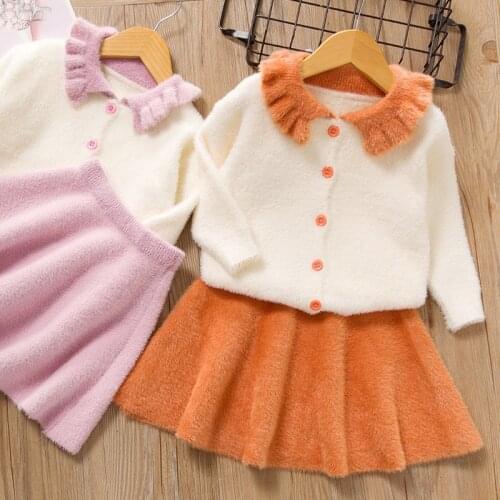 2pcs Girls Dress Autumn Winter Princess Dress Casual Long Sleeve Girls Clothes Top Coat+ Tutu Dress Kids Sweater Knitwear Suit
