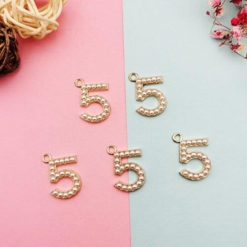 10pcs Pearl Number 5 Alloy Charms 18*23mm Gold-colour Dangle Fit Earring Bracelet Pendants DIY Jewelry Accessories Finding FX387