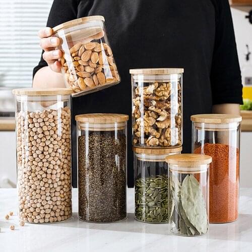 Transparent Borosilicate Glass Storage Bottle Food Storage Jar Sealed Cans With Cover Kitchen Storage 260/450/750/1000/1200ML