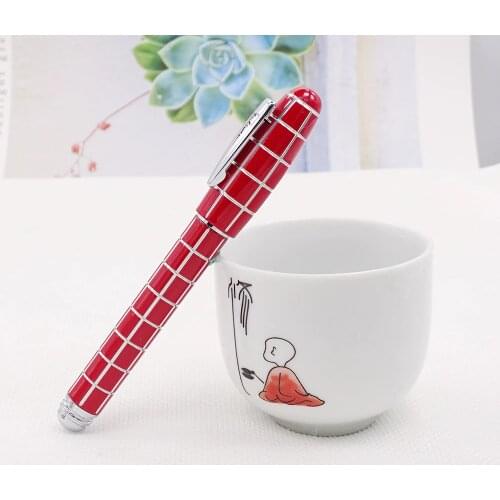 Fuliwen 2062 Resin Fountain Pen, Fashion Travel Short Pocket Pen , Fine Nib 0.5mm Beautiful Square Lattice Pattern Writing Pen