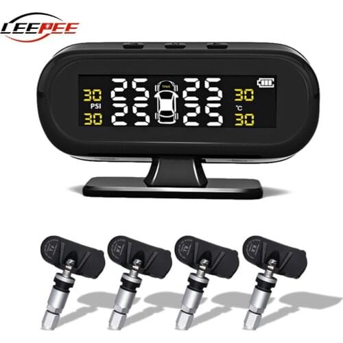 LEEPEE Solar TPMS Car Tire Pressure Monitor System 4 Sensors Auto Tyre Pressure Temperature Warning Fuel Save Accessories