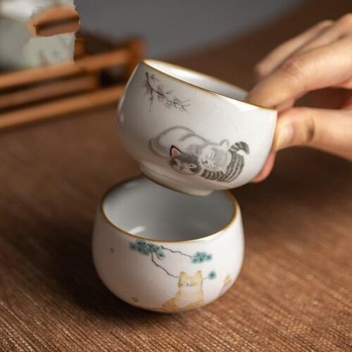 Fresh and cute cat owner cup big capacity ceramic teacup cute cat porcelain tea cup chinese kung fu cup ZM822