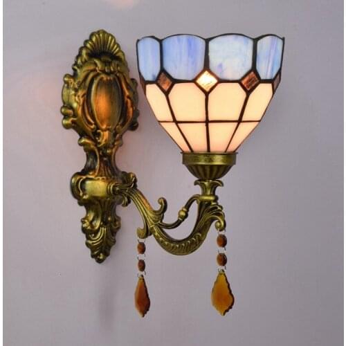 Tiffany blue Mediterranean bedroom bedside lamp double European corridor room wall lamp