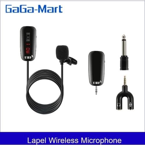 UHF Lavalier Lapel Wireless Microphone Recording Live Streaming Microphone Transmitter Receiver 50m Working Range for Laptop PC