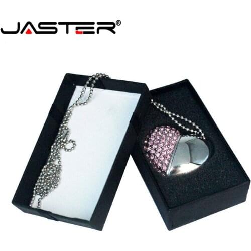 JASTER USB Flash Drive Crystal love Heart +box pen drive precious stone 4G/ 8G/ 16G/ 32G /diamante memory stick wedding gift