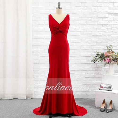 Bbonlinedress Red Mermaid Evening Dress Crystal Hand Beaded V Neck Formal Party Gowns Long Prom Dresses robe de soiree