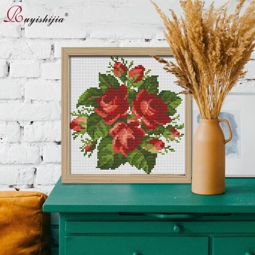 RUYISHIJIA Embroidery,Paintings,Needlework,Cross stitch kits,Rose flower,home DIY Cross-stitch,thread embroidery