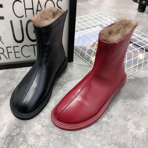 Womens boots new British wind Chelsea womens boots retro leather round head plus velvet warm and comfortable Martin boots