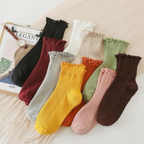 Women Cotton Socks Lace Solid Color Cute No Show Fuzzy Breathable Anti Friction Kawaii Harajuku Frilly Popsocket