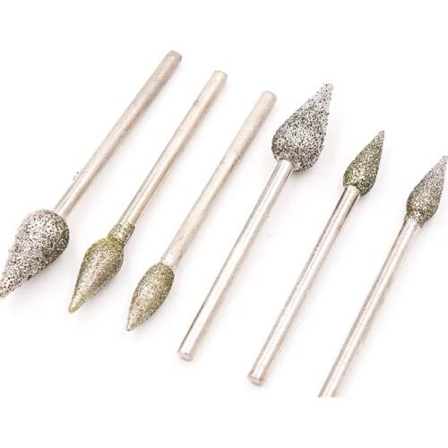 10pcs Torch-shaped Diamond Grinding Head Electroplated Emery Marble Glass Ceramic Carving 60 Grit Coarse Sand