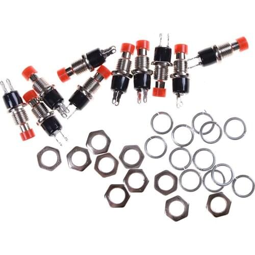 10Pcs/lot 7mm Thread Multicolor 2 Pins Momentary Push Button Switch Random Colors