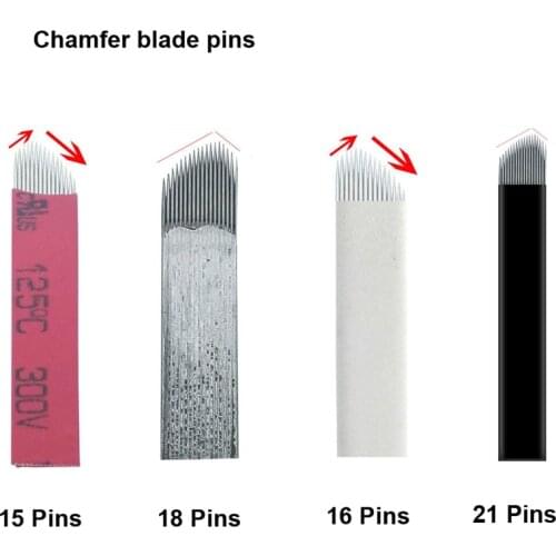 10PCS Microblading Chamfer Blade 15/16/18/21 Pin Permanent Makeup Eyebrow Universal Needles For Embroidery Manual Tattoo Pen