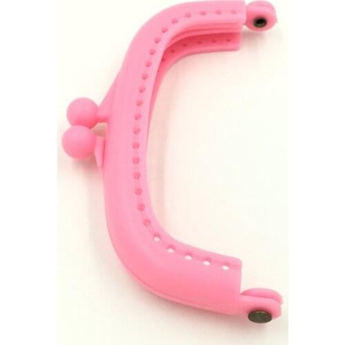 2Pcs Pink DIY Coins Purse Bag Plastic Arc Frame Kiss Clasps Lock Handbag Handles Clutch 9x5cm