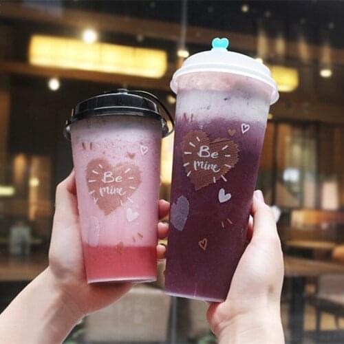 2019 50pcs High quality creative disposable juice cup 500ml party birthday favor cold and hot drink plastic cups with love lid