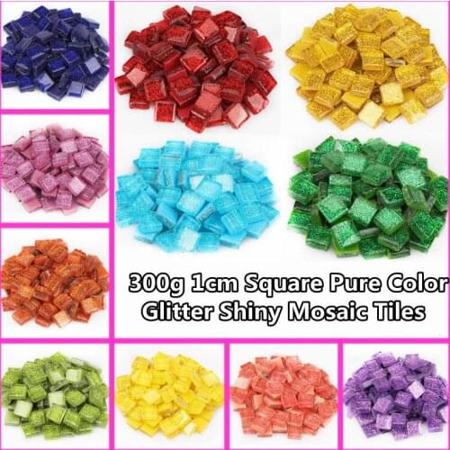 300g(Approx 300pcs) Glitter Shiny Glass Pure Color Mosaic Tiles 1cm Square Mosaic Stone Multi-Color Optional DIY Crafts Material