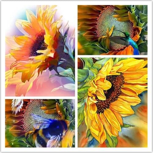 5d Diy Diamond Painting Sunflower Plant Bee All Square/Round Diamond Decoration Rhinestone Mosaic Cross Stitch Decoration