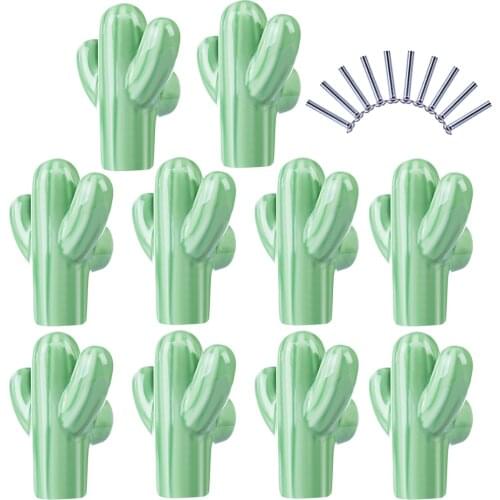6pcs / 8pcs / 10pcs Children Cactus Shape Ceramic Door Knob Furniture Handle Drawer Cupboard Kitchen Pull Handle - Light Green