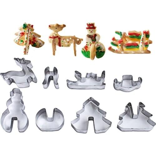 8pcs/set 3D Stainless Steel Christmas Cookie Cutters Gingerbread House Man Christmas Tree Baking Cake Biscuit Fondant Mold