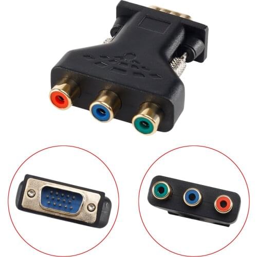 For VGA RCA adapter 3RCA video female to HD 15-pin VGA converter style component video jack adapter