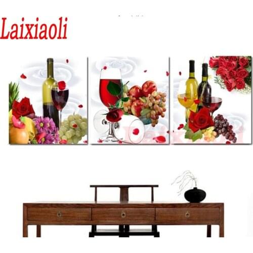 Diamond embroidery wine flower fruits diamond painting 3 pcs full diamond mosaic triptych picture of rhinestones cross stitch