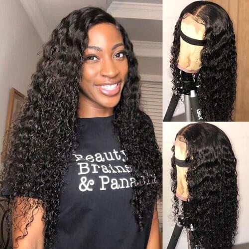 BeautyQueen 32 Inch 4x4 Lace Front Wigs Deep Wave Brazilian Natural Color Remy Human Hair 13X6X1 T Part Lace Wig For Black Women