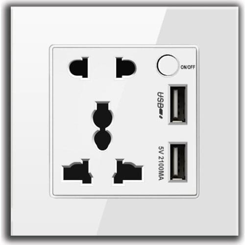 British 86 And 146 13A With USB Charging Socket Light Switch Tempered Glass Panel,White Glass Wall Socket panel with USB Outlets