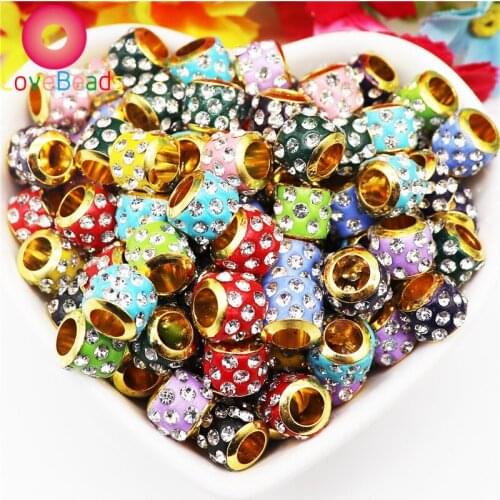 20Pcs/Lot Gold Core Color Rhinestone Crystal 5MM Large Hole Round Beads Rondelle Slide Bead Spacers for DIY Jewelry Women Girls