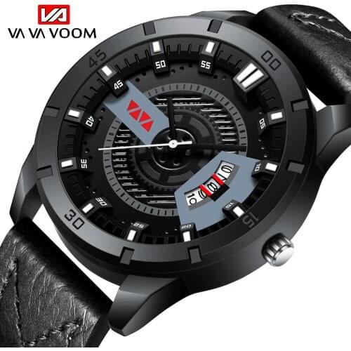 Fashion Mens Watches Waterproof Clock VAVAVOOM Brand Luxury Calendar Male Watch Mens Leather Sport Military Wristwatch for Men