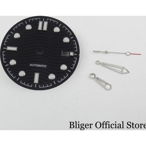 Watch Part Blue/Black Watch Dial for NH35 NH35A Movement Date Display Wave Pattern Nologo