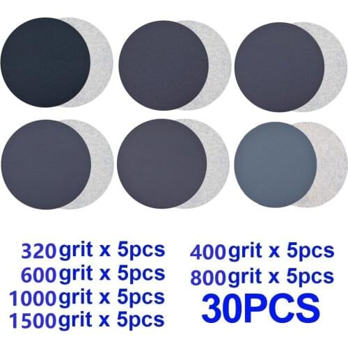 30Pcs 75mm 3inch Sanding Discs Sander Disc 320/400/600/800/1000/1500 Grit Hook Loop Wet/Dry Round Sandpaper Disk Sand Sheet