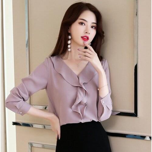 Women Blouse Chiffon Shirt Womens Long Sleeve Spring Shirt Ruffle Top Blusas Ropa De Mujer