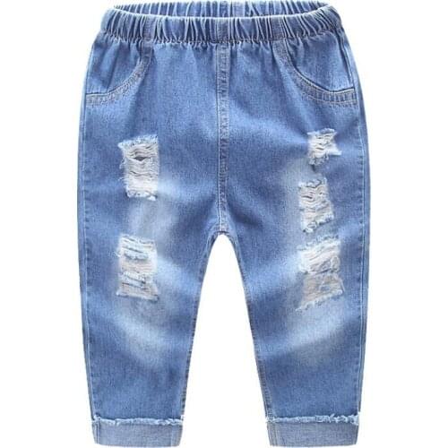 Baby Boys jeans children cotton Cropped trousers denim jeans little girls outwear kids elastic waist pants spring causal pants