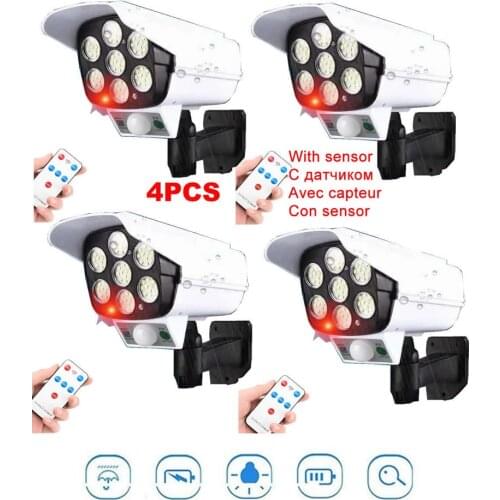 4pcs remote solar fake monitor dummy camera Outdoor Wall Lamp 3 Modes PIR Motion Sensor Waterproof Light Garden Path Emergency S