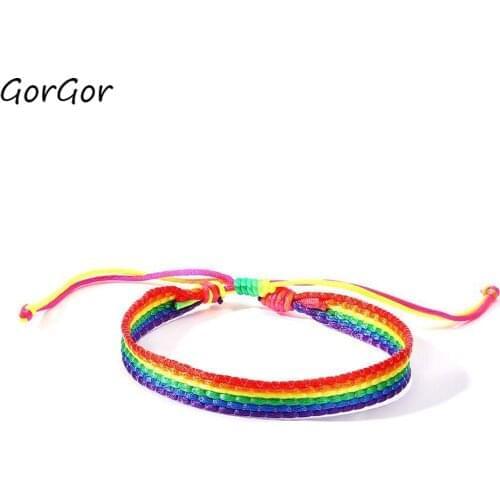 GorGor Bracelets Unisex Braided Rope Pattern Rainbow Tie A Knot Adjustable Individuality Smart Fashion Accessories PB-050
