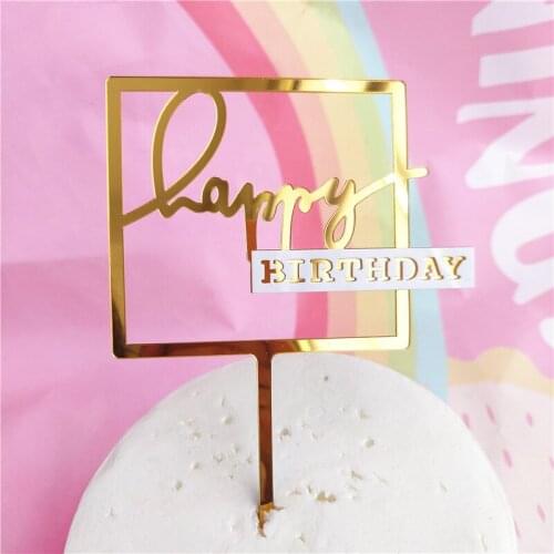 Gold Print Square Happy Birthday Acrylic Cake Topper Decoration Card Insert Cake Party Birthday Cake Decoration Baby Shower