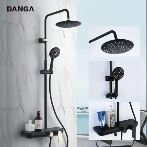 Brass Shower Set Bathroom Shower System Storage Shelf Shower In-wall Shower Faucet Pressurized Shower Head Hand Shower