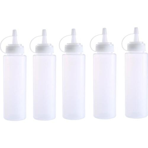 A set of 5 sizes 8 oz plastic Squeeze sauce bottle for homemade ketchup and restaurant, mustard, mayonnaise