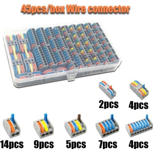 45pcs/box wire connector set box universal compact terminal block lighting wire connector for 3 room hybrid quick connector