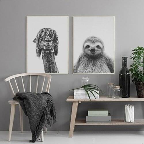 Old Yellowing Animal Poster Panda Lion Fox Alpaca Bear Canvas Painting Nursery Wall Art Pictures Baby Kids Room Home Decor